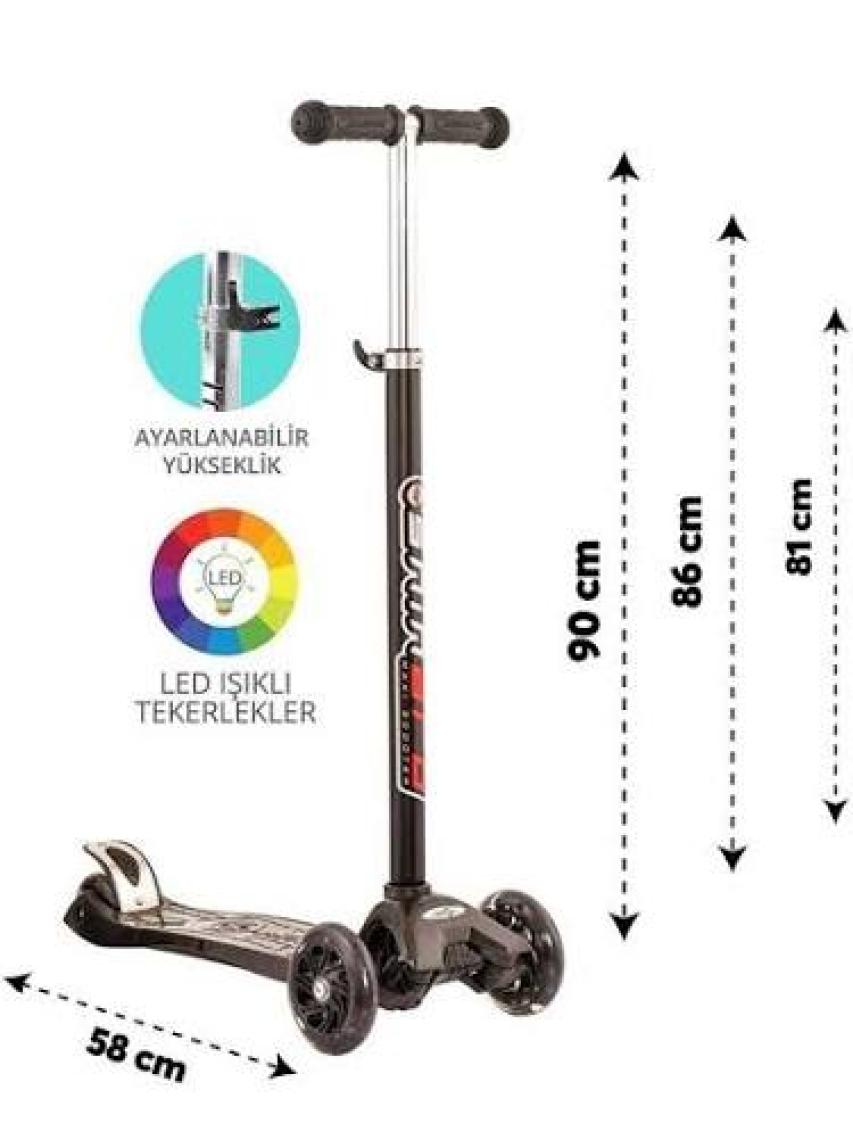 Can Oyuncak Shinaro MAXI Twister 3 Led Işıklı 3 Tekerli Yükseklik Ayarlı Scooter - SİYAH