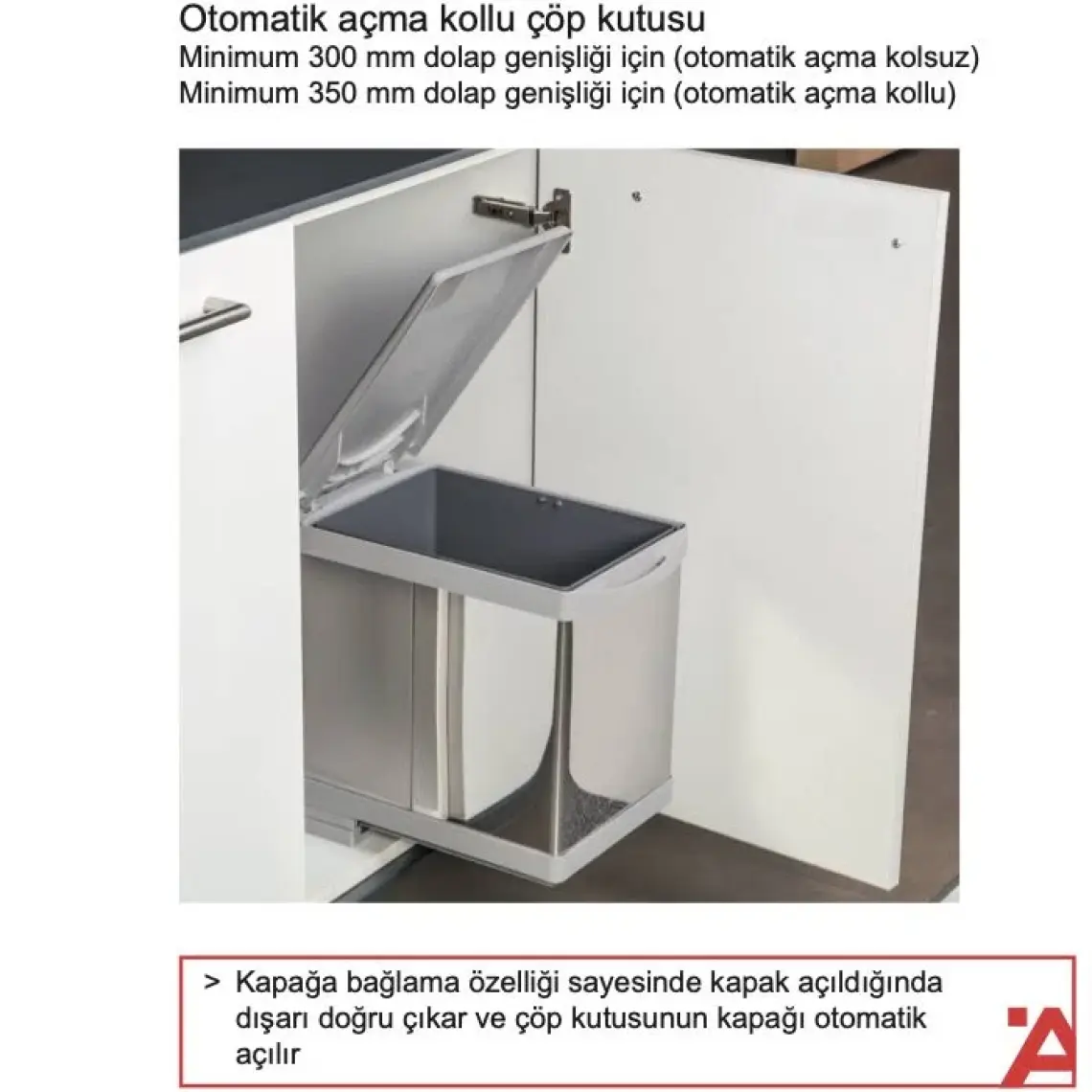 Hafele Kapağa Bağlanan Bravo Otomatik Çöp Kovası -  Çelik 16 Lt
