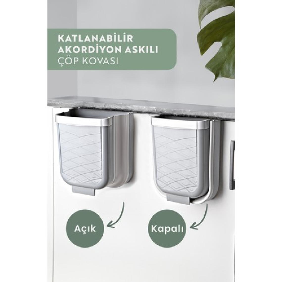 Kitchen Life Akordiyon Katlanabilir Askılı Banyo ve Mutfak Tezgahüstü Çöp Kovası - Dolap Içi Dışı Gizlenebilir