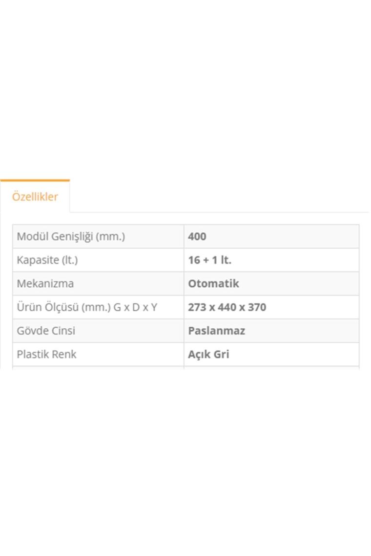 Eym Pelikan 21300 Dolap Içi Çöp Kovası Raylı Paslanmaz Krom 16+1 Lt