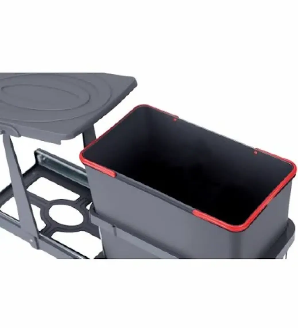 Almital Mobilya Aksesuarlari 24 litre Dolap Içi Teleskopik Raylı Antrasit Çöp Kovası, Minimum Kapak Genişliği 40 Cm.