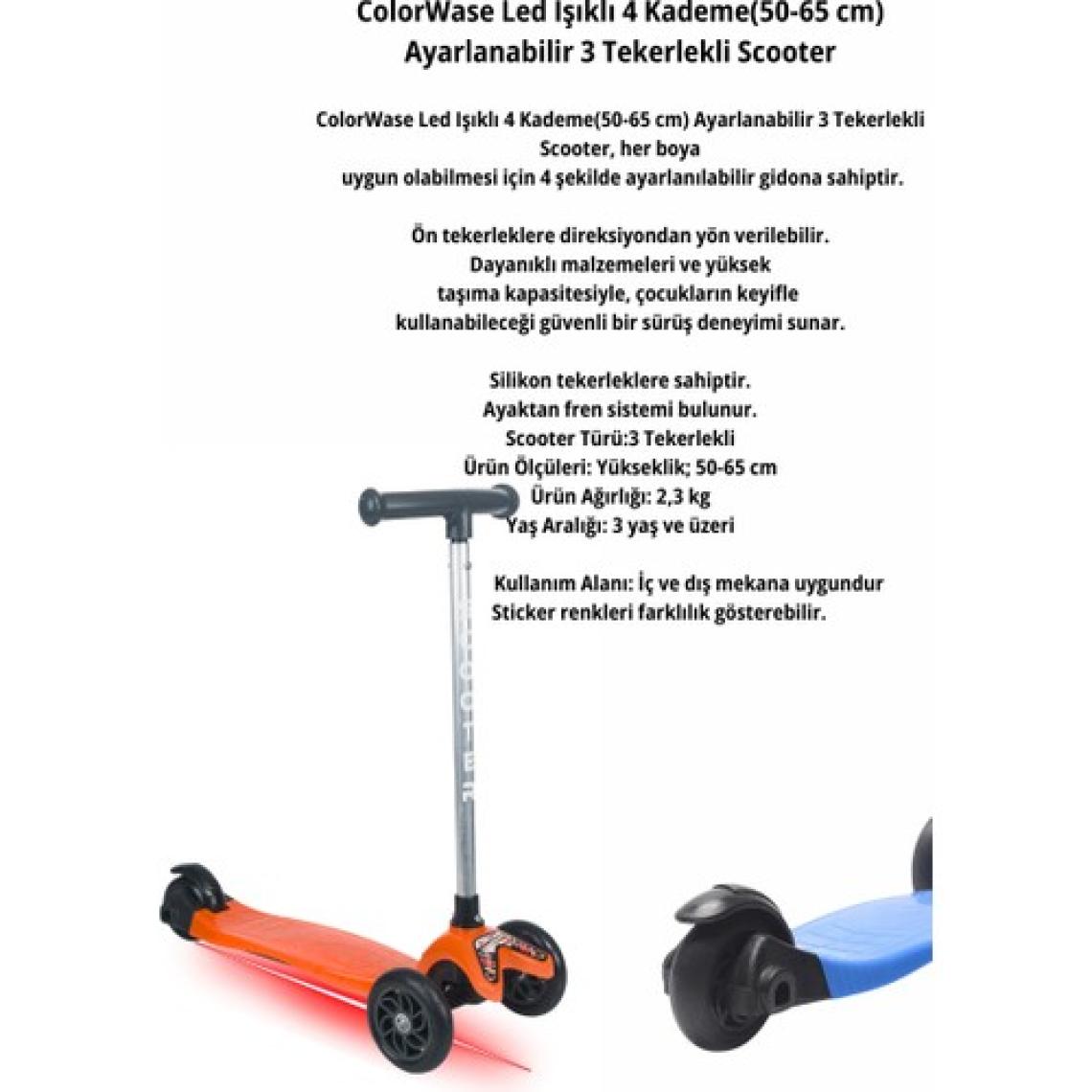 Tois Colorwase LED Işıklı 4 Kademe(50-65 Cm) Ayarlanabilir 3 Tekerlekli Scooter