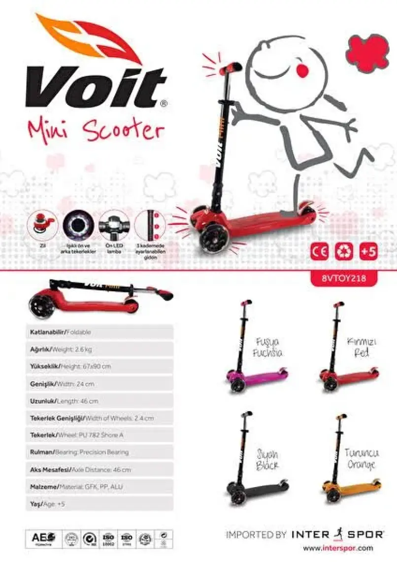 Voit 218 3 Teker Katlanabilir Işıklı Scooter