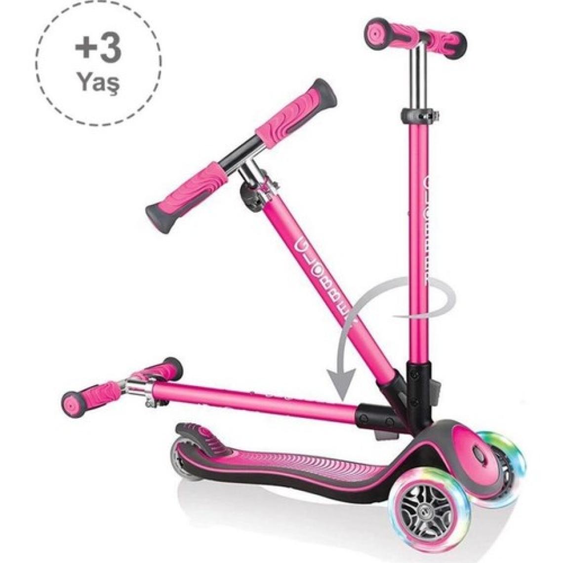 Globber Elite Deluxe Pembe 3 Tekerlekli Işıklı Çocuk Scooter