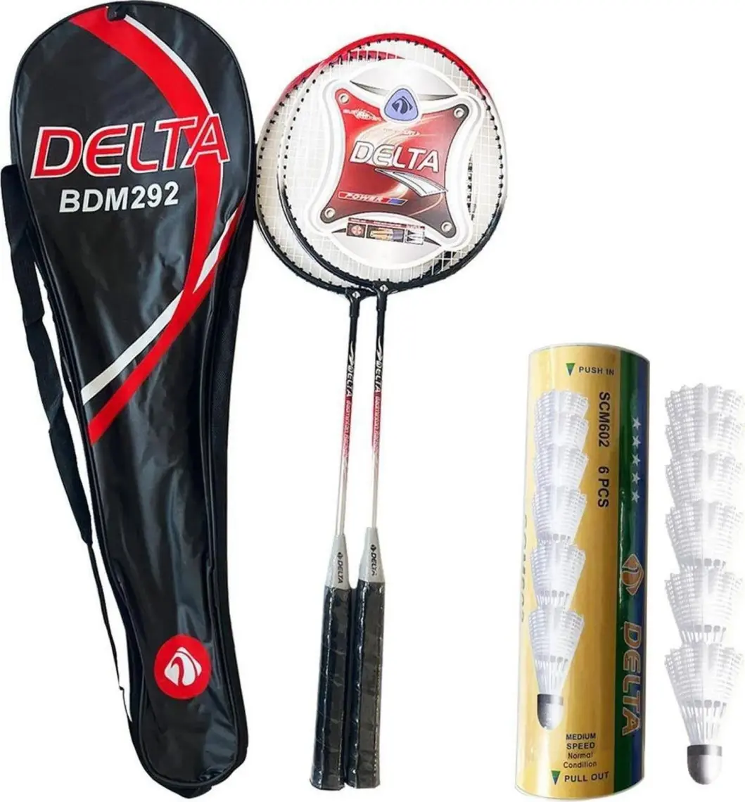 Delta 2 Adet Badminton Raketi + Çantası + Orta Hız Sevenler İçin 6 Adet Mantar Kafa Badminton Topu