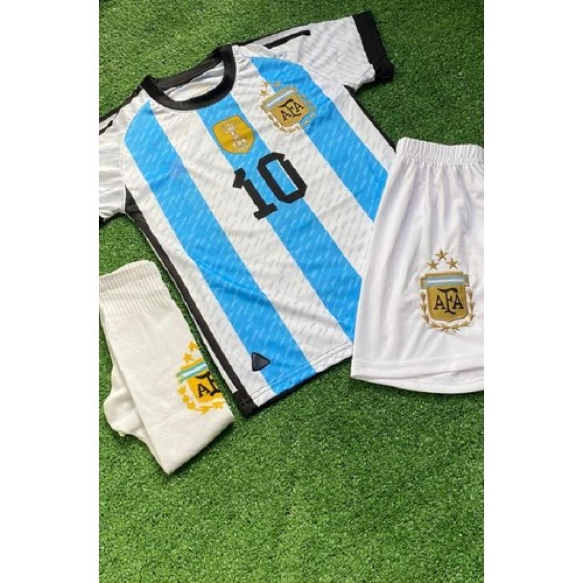 Bite Nose Çocuk Beyaz Şortlu Messi Arjantin Mavi Halı Saha Forma Tişört Armalı Çorap 3'lü