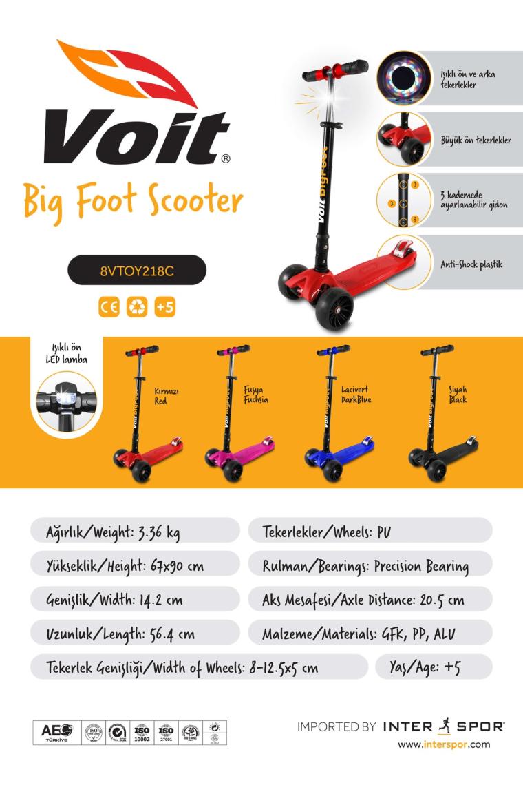 Voit Big Foot Kırmızı 3 Tekerlekli Çocuk Scooter
