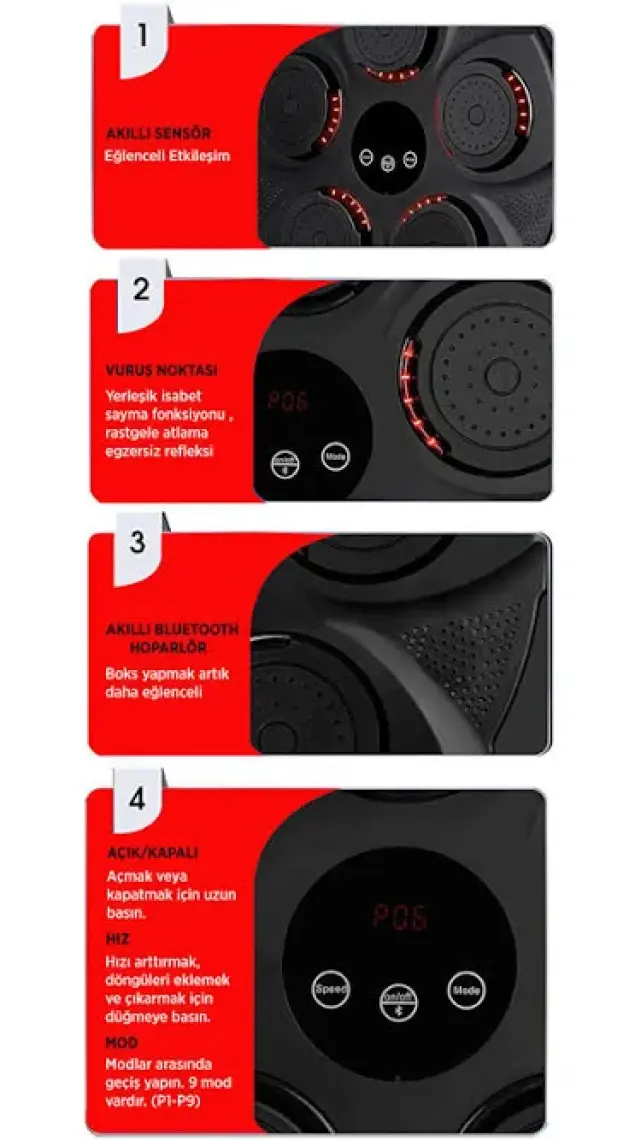 Bluetoothlu Boks Eğitim Tahtası - Akıllı Boks Egzersiz Aleti - Müzikli Boks Makinesi