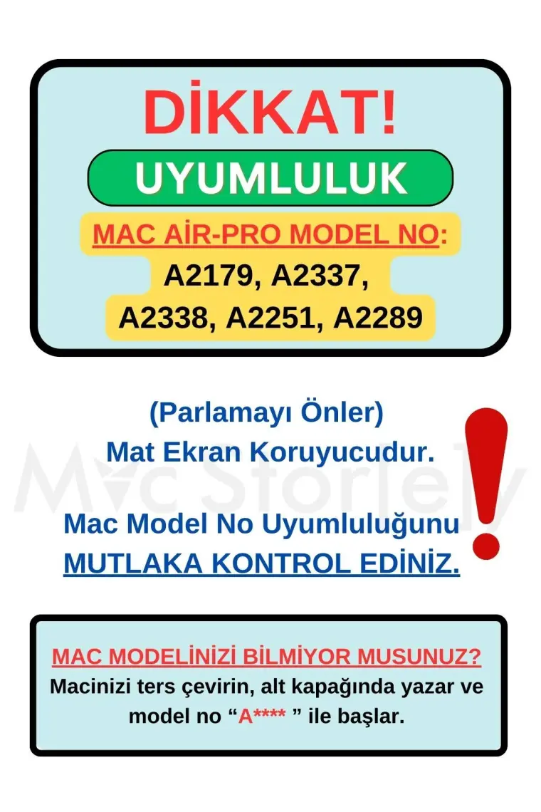 McStorey Macbook Air Pro Ekran Koruyucu 13inç M1-M2 A2251 A2289 A2338 A2179 A2337 Uyumlu Mat