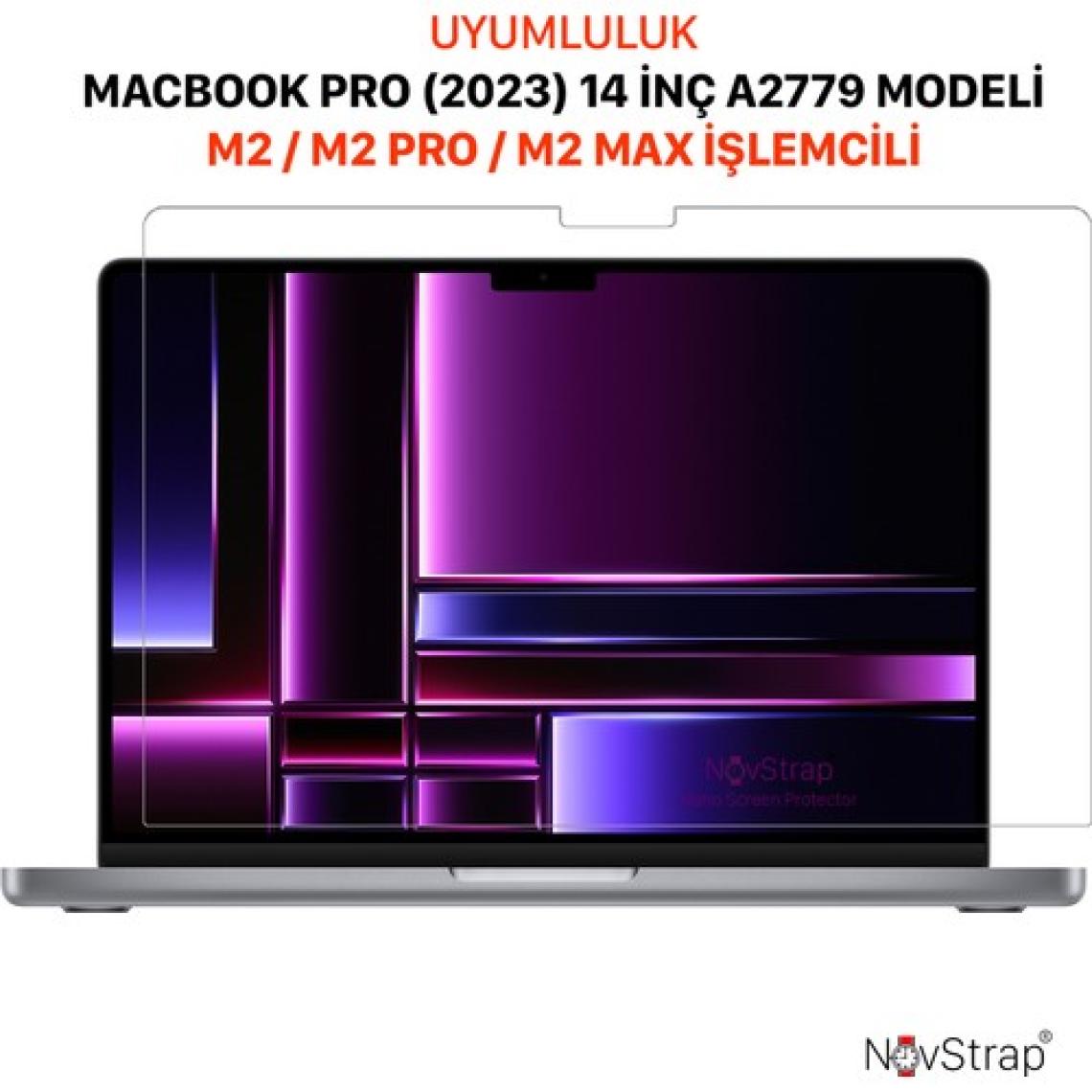 Novstrap Apple MacBook Pro 2023 14 Inç M2 Pro Max A2779 ile Uyumlu Ekran Koruyucu Parlak Nano Film