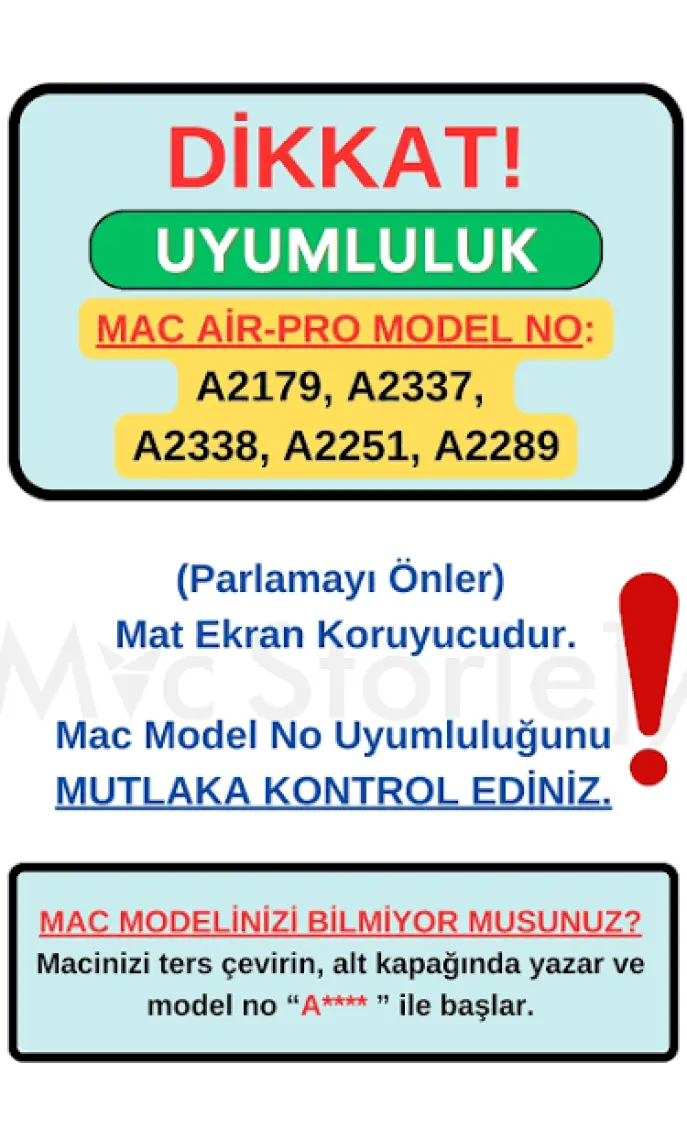 McStorey Macbook Air Pro Ekran Koruyucu 13inç M1-M2 A2251 A2289 A2338 A2179 A2337 ile Uyumlu A.Glare