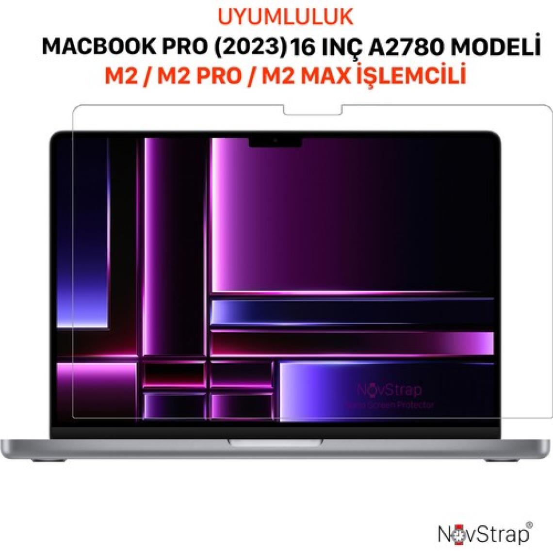 Novstrap Apple MacBook Pro 2023 16 Inç M2 Pro Max A2780 ile Uyumlu Ekran Koruyucu Parlak Nano Film