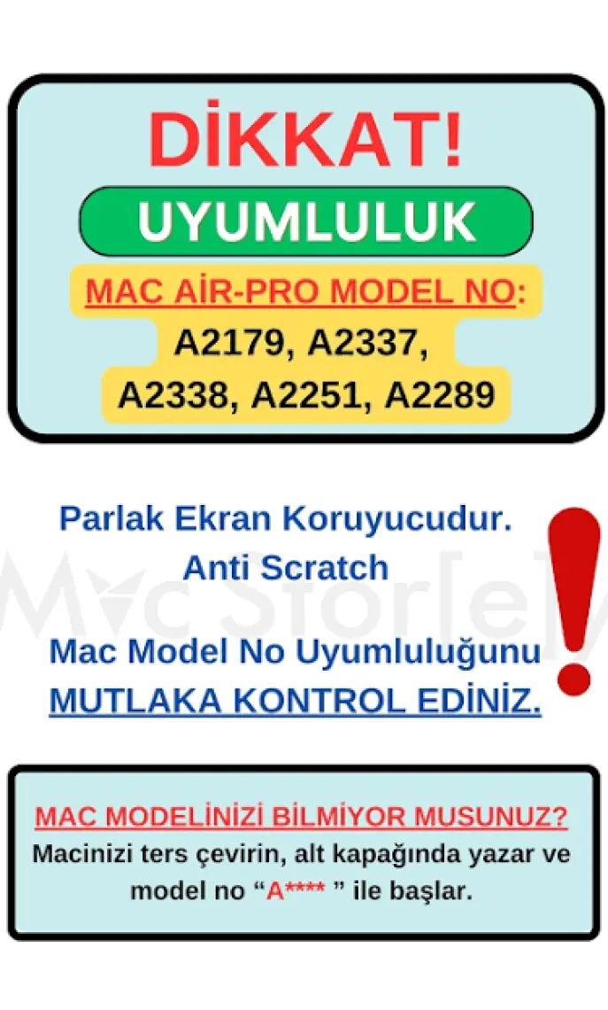 McStorey Macbook Air Pro Ekran Koruyucu 13inç M1-M2 A2251 A2289 A2338 A2179 A2337 Uyumlu AntiScratch