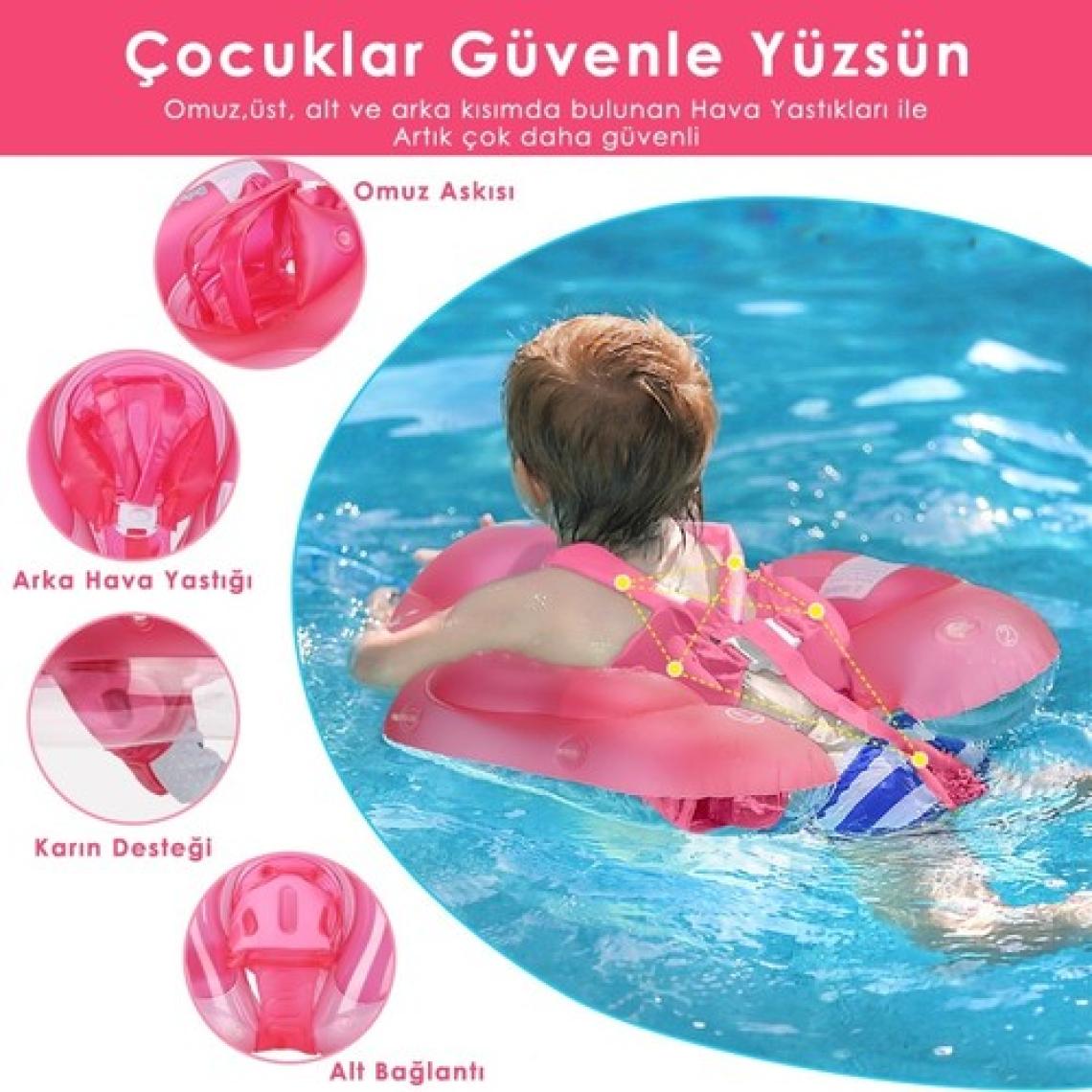 Technosmart Çocuklar Için Yüzme Simidi Bebekler Için Uygun Bel Omuz Korumalı Güvenli Pembe S Beden
