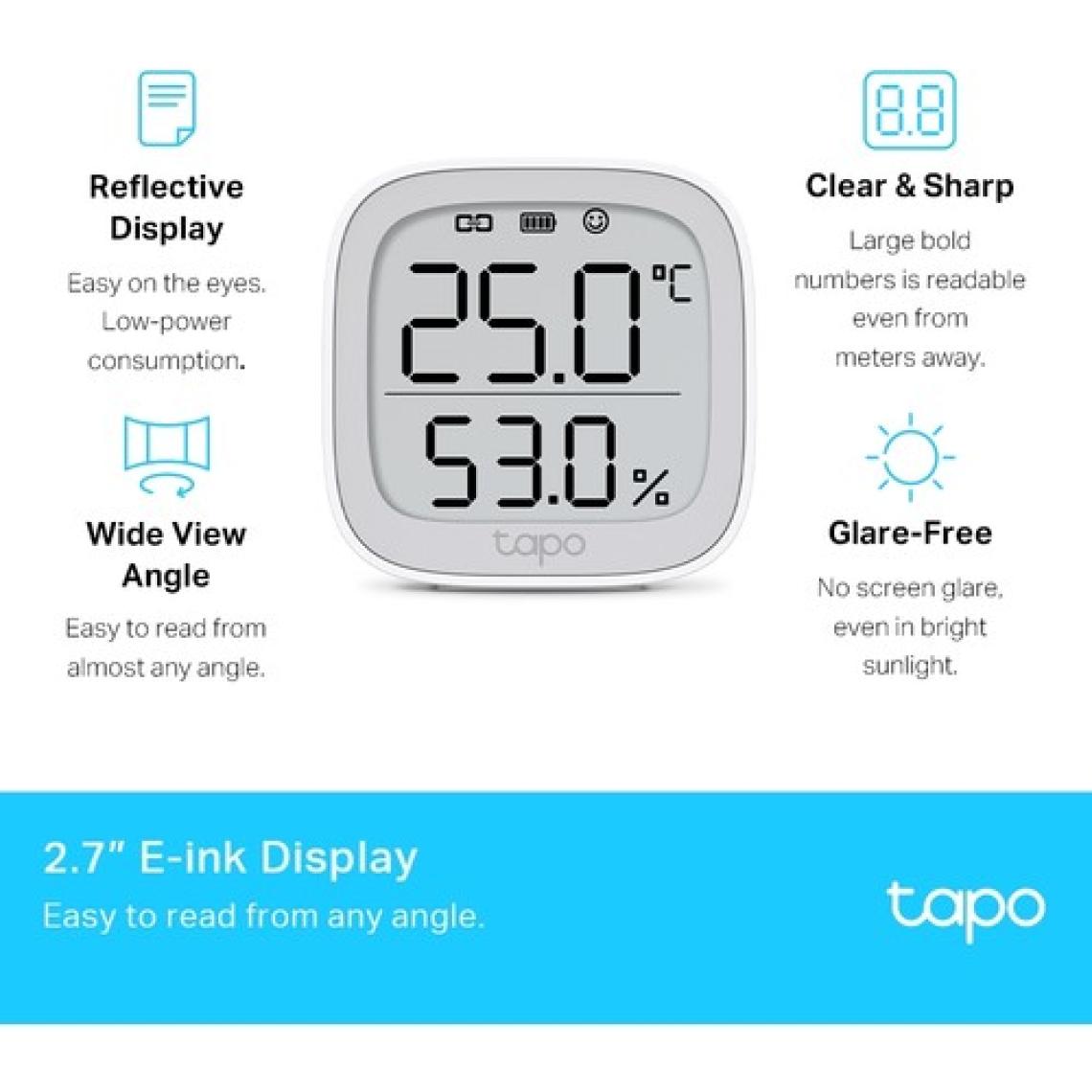 TP-LINK Tapo T315, Akıllı Sıcaklık ve Nem Monitörü, Ücretsiz Veri Depolama, LCD Ekran, Gerçek Zamanlı Bildirimler, Pil Dahildir, Alexa ve Google Home ile Çalışır, Tapo Hub Gereklidir Ayrıca Satılır