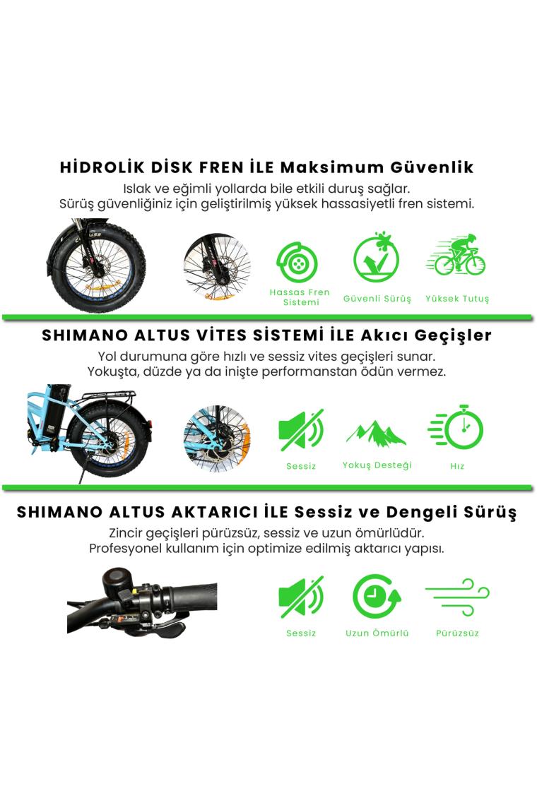 Roxform R-200 Pro Elektrikli Katlanabilir Bisiklet 13AH Shimano Altus Hidrolik Fren Şehir Bisikleti