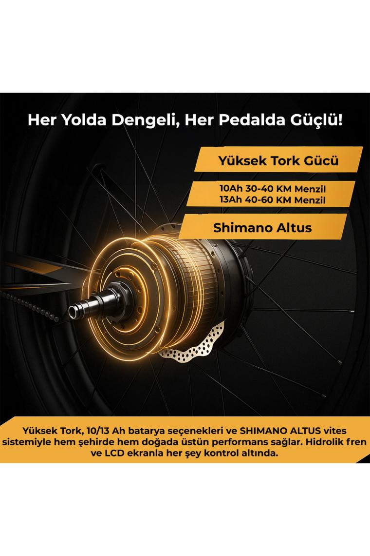 Roxform R-200 Pro Elektrikli Katlanabilir Bisiklet 13AH Shimano Altus Hidrolik Fren Şehir Bisikleti