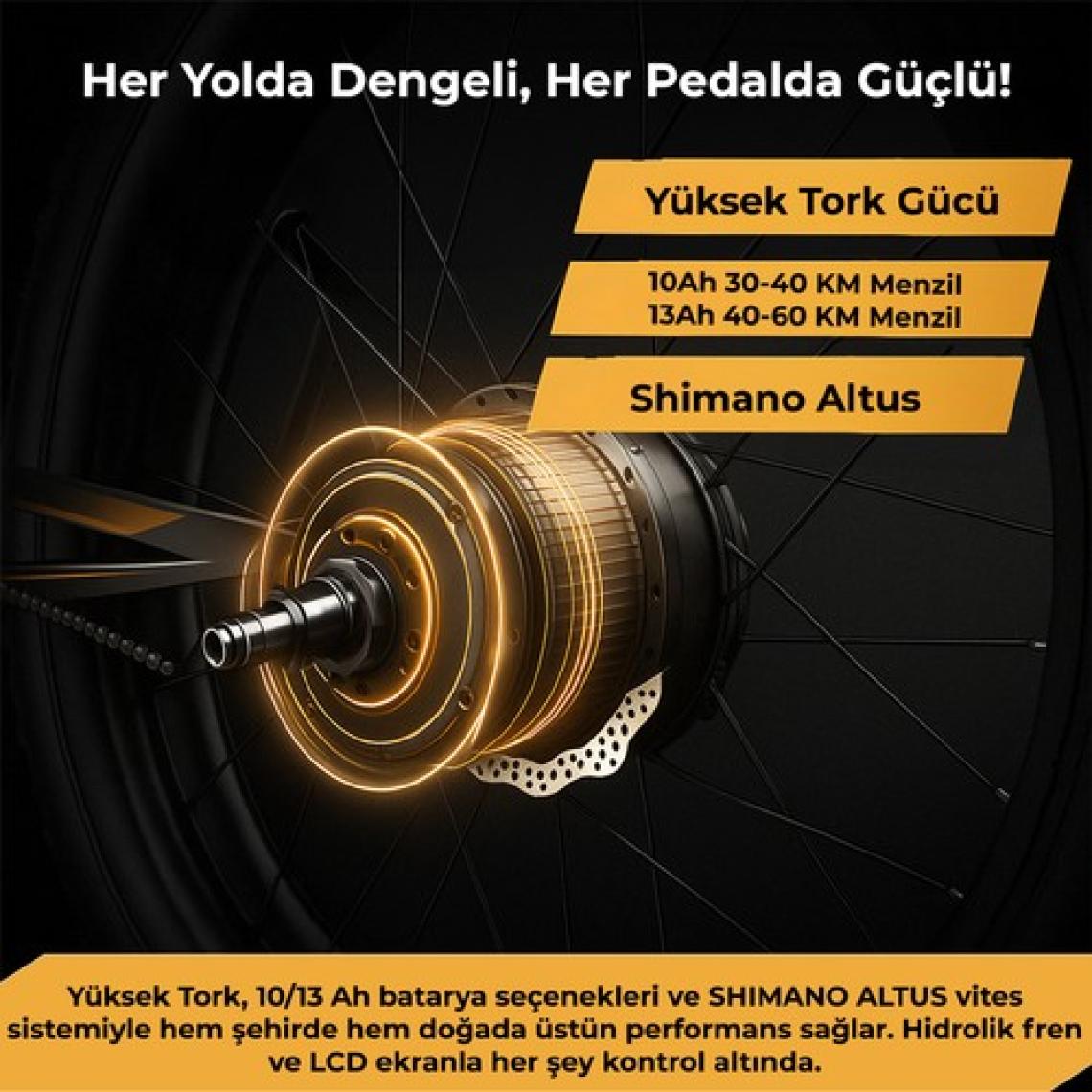 Roxform R-200 Pro Elektrikli Katlanabilir Bisiklet 13AH Shimano Altus Hidrolik Fren Şehir Bisikleti
