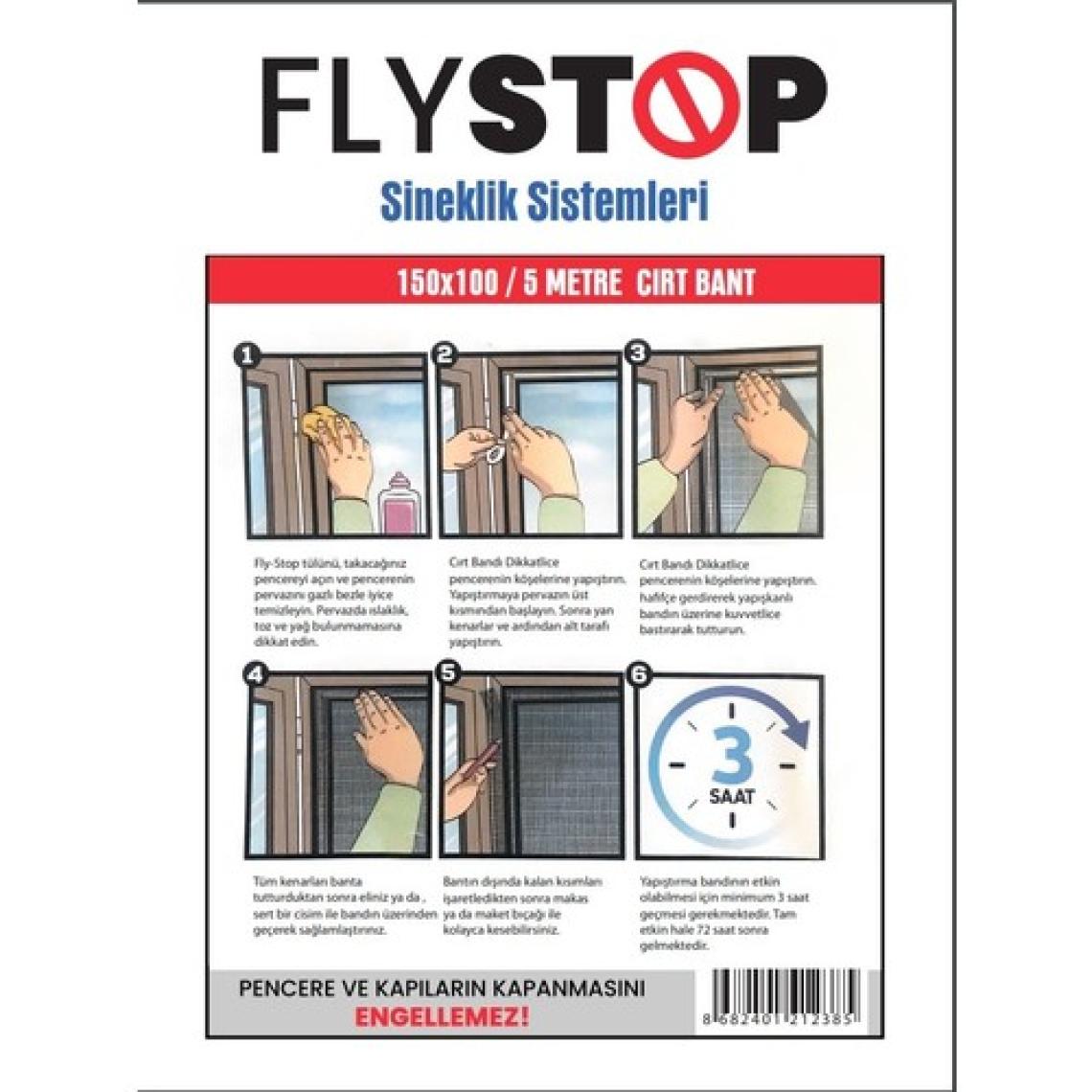 Keskin Pazarlama Flystop Pencere Cam Sineklik Böcek Tutucu 150X100 cm 5 Metre cırt bantlı