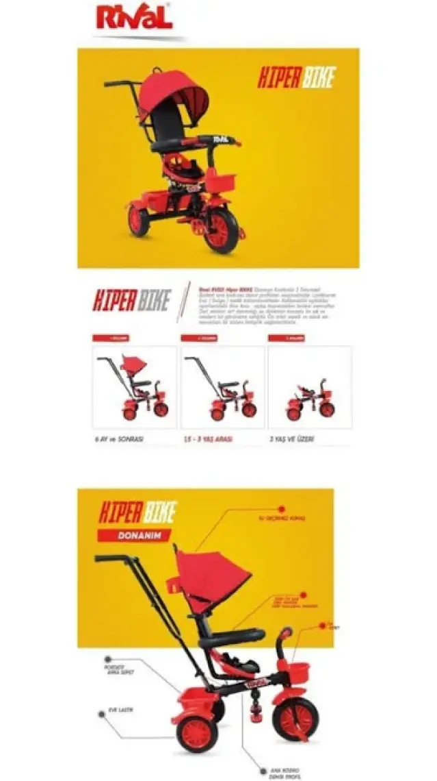 Rival RV501 Hiper Bike Ebeveyn Kontrollü 3 Tekerlekli Çocuk Bisikleti