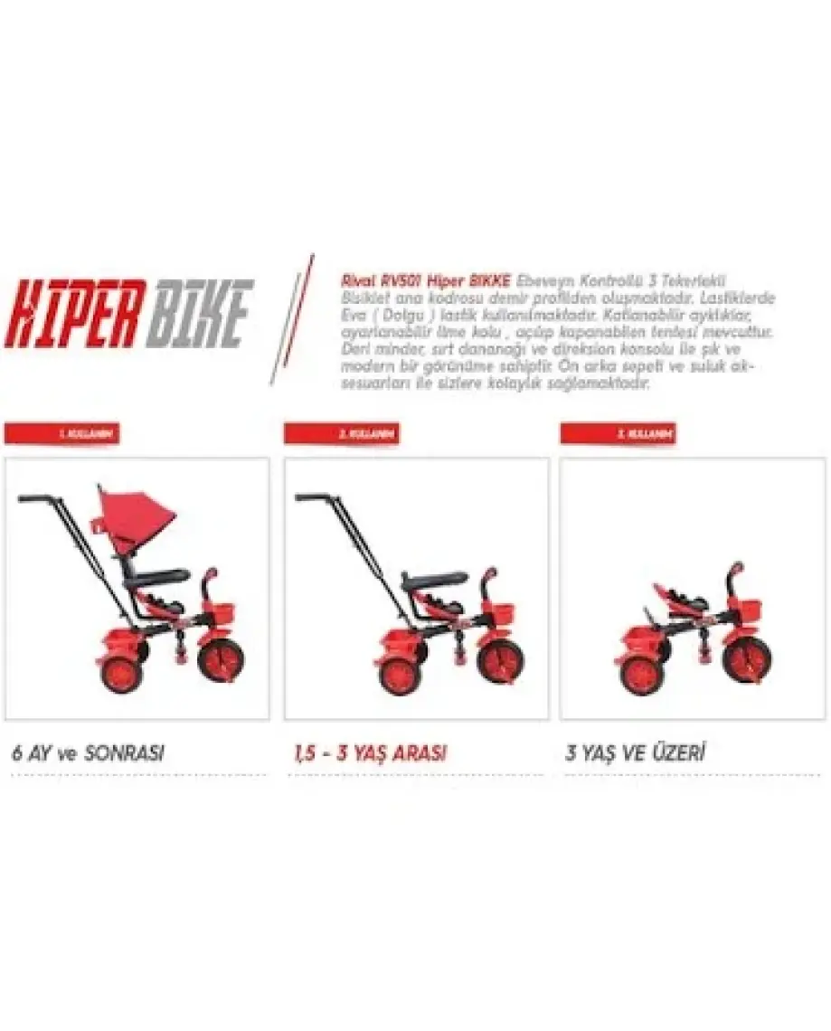 Rival RV501 Hiper Bike Ebeveyn Kontrollü 3 Tekerlekli Çocuk Bisikleti