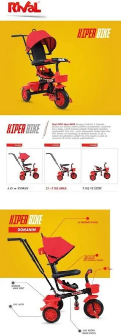 Rival RV501 Hiper Bike Ebeveyn Kontrollü 3 Tekerlekli Çocuk Bisikleti