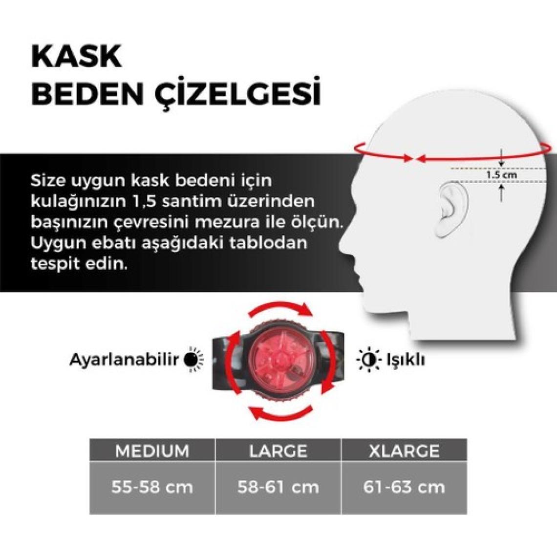 Zozo MV29 Unisex Işıklı Kask Siyah/Kırmızı