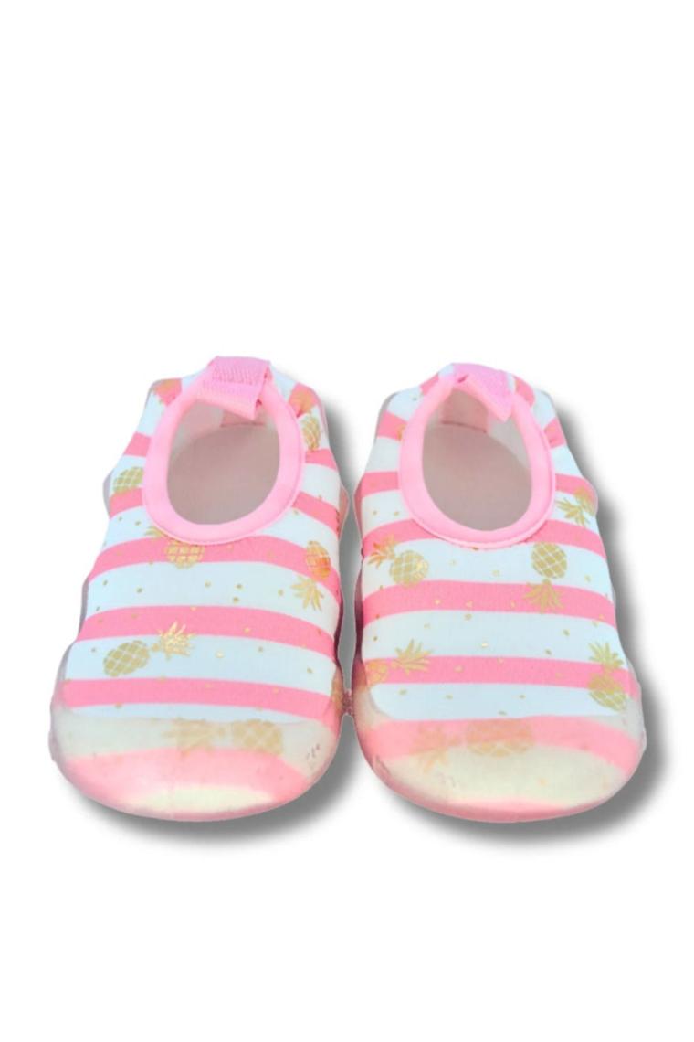 First Step Ananas Baskılı Varak Pembe Kız Çocuk Kaydırmaz Tabanlı Deniz AYAKKABISI-F-7018