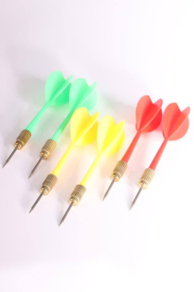 Dart Oku (6’lı Set) - Çelik Uç + Pirinç Başlık - Renkli Dart Oku Seti