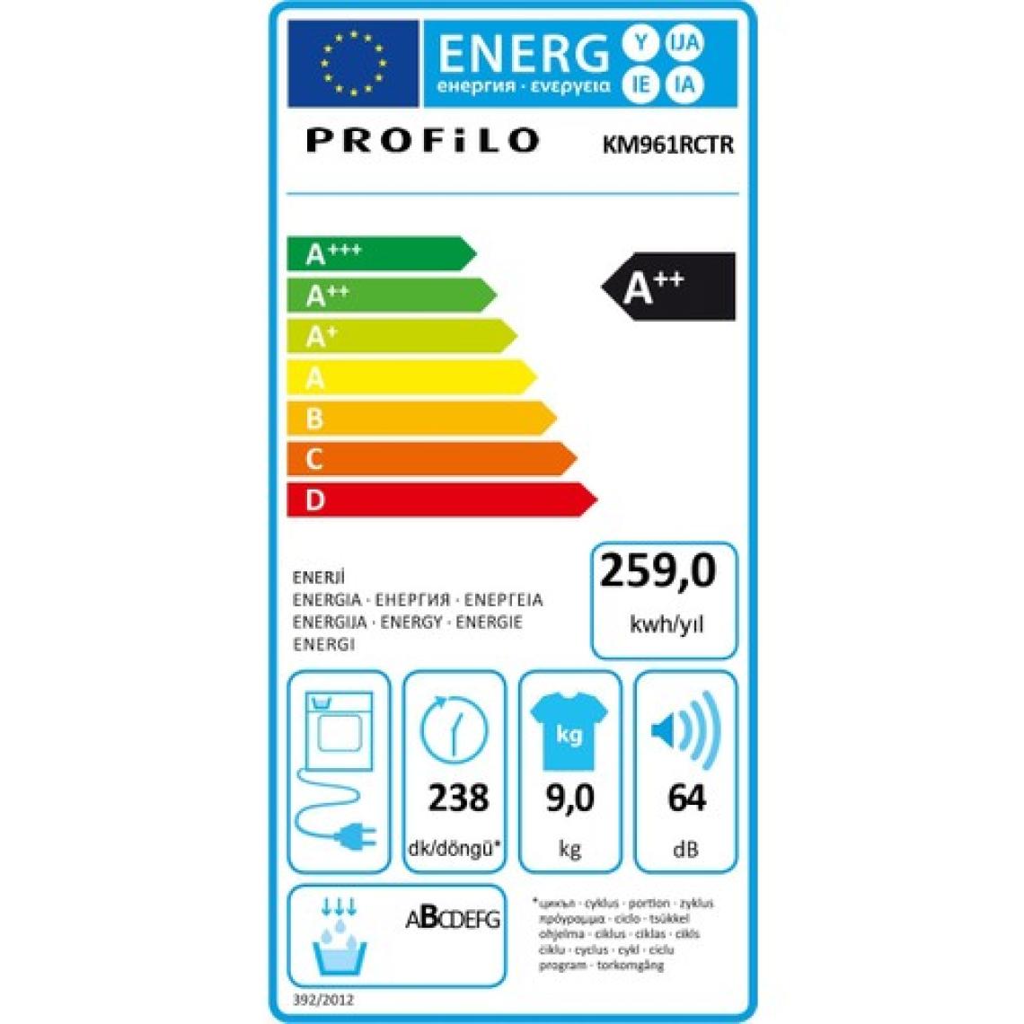 Profilo KM961RCTR A++ 9 kg Isı Pompalı Kurutma Makinesi
