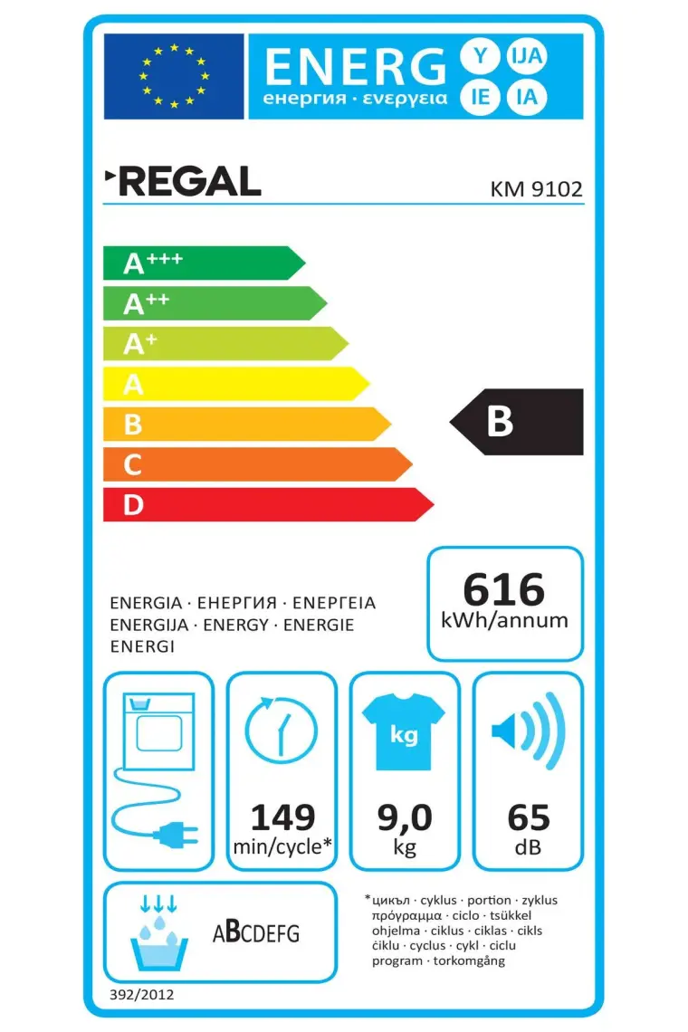 Regal KM 9102 B Enerji Sınıfı 9 kg Kondenserli Kurutma Makinesi