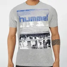 Hummel Dean Erkek Gri Baskılı Bisiklet Yaka Tişört