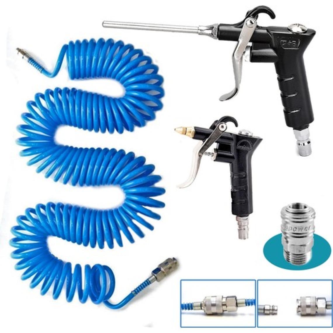 Proxtech  Kompresör Spiral Hava Hortumu 8 mm 15 Mt Hava Jakı  Hava Tabancası Recor 3 Pcs Seti