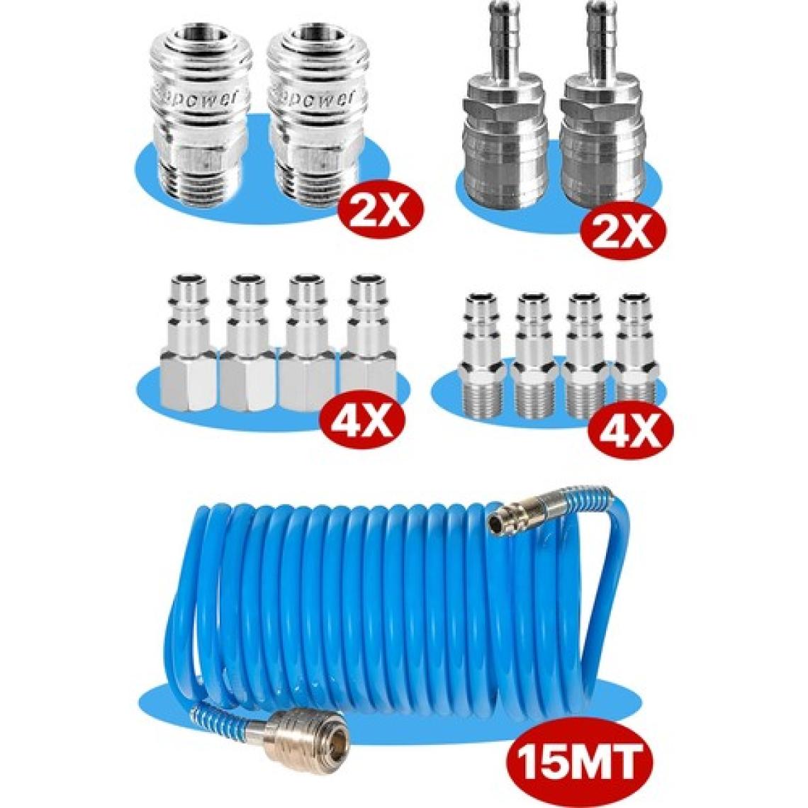 Proxtech  Kompresör Bağlantı Parçaları Hava Hortumu Bağlantı Parçası Soket Bağlantıları  15 Metre Hortum Set