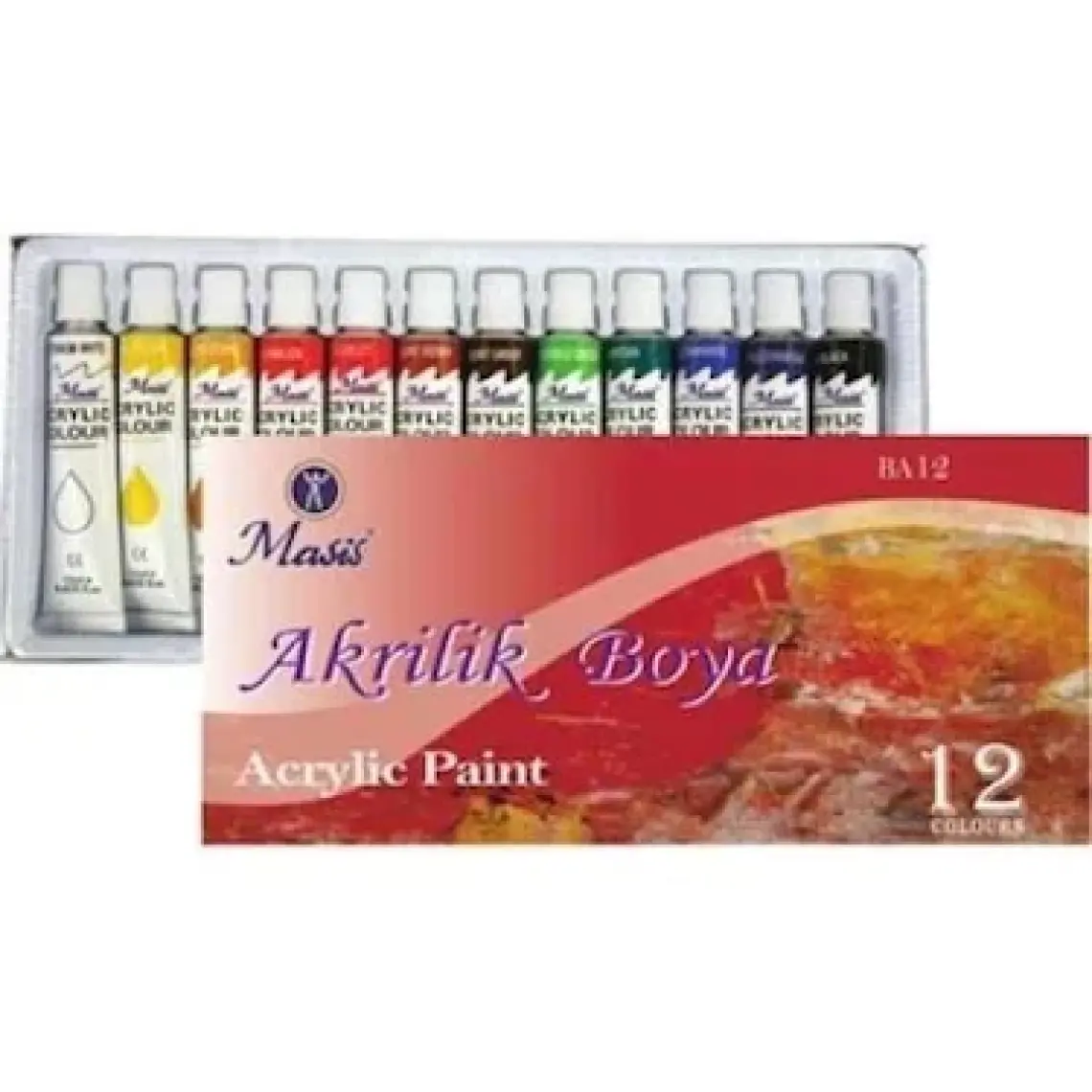 Masis 12 Renk Tüplü Akrilik Boya 12x12 ml.