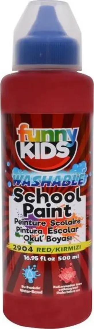 Funny Kids (Washable) Yıkanabilir Okul Boyası 500ML -Kırmızı