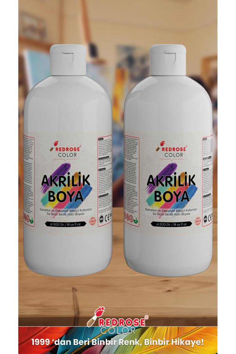 Red Rose Beyaz Akrilik Boya 2'li Set 2X120 ml Dekoratif, Hobi Amaçlı, Sanatsal, Canlı Renkler