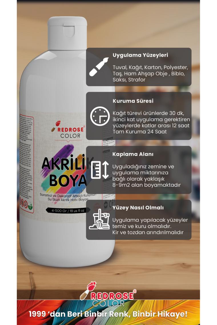 Red Rose Beyaz Akrilik Boya 2'li Set 2X120 ml Dekoratif, Hobi Amaçlı, Sanatsal, Canlı Renkler