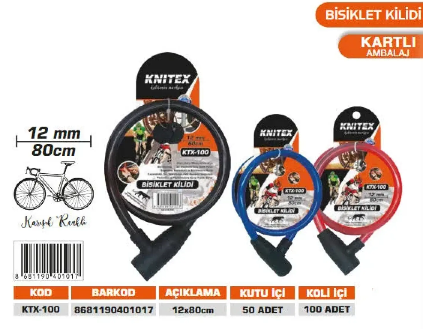 Knitex Bisiklet Kilidi 12X80CM KTX100