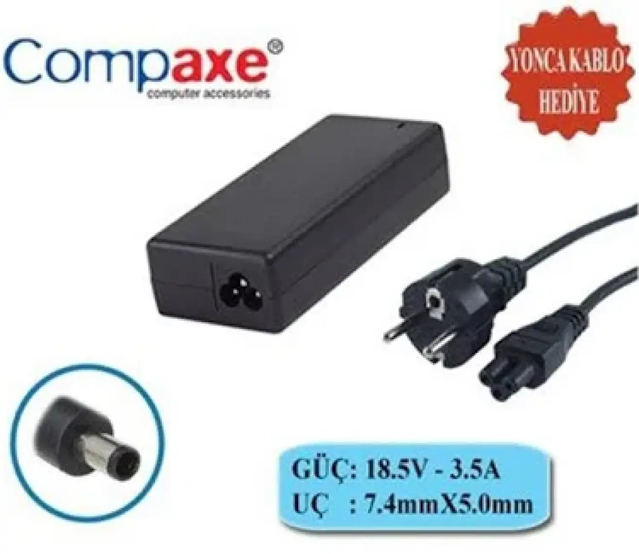 Compaxe  HP Notebook Adaptör  18.5V 3.5A 7.4 5.0 YERLİ ÜRETİM