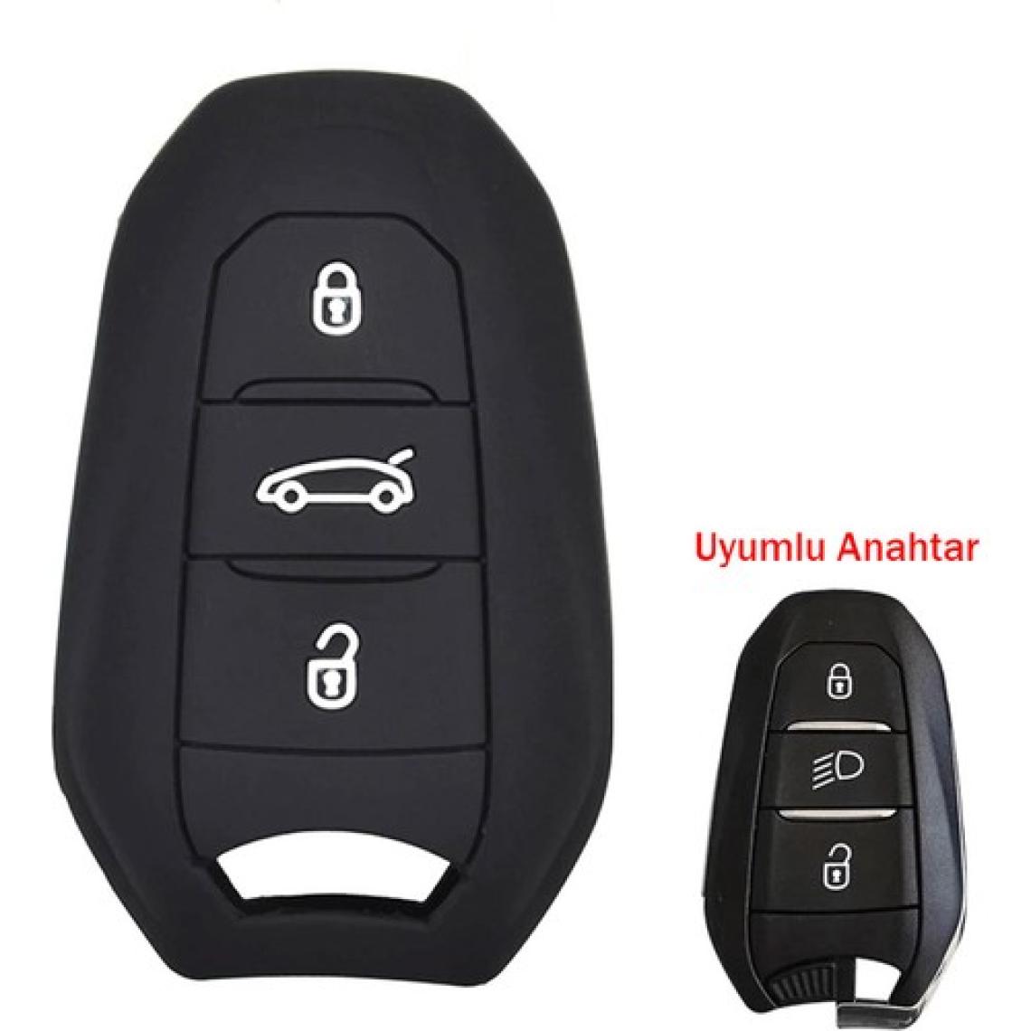 Oto Aksesuarcım Peugeot 208 308 508 3008 5008 Uyumlu Silikon Oto Anahtar Kumanda Kabı Kılıf Siyah
