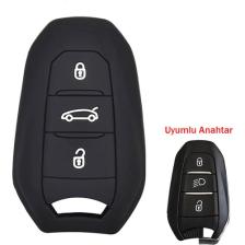 Oto Aksesuarcım Peugeot 208 308 508 3008 5008 Uyumlu Silikon Oto Anahtar Kumanda Kabı Kılıf Siyah