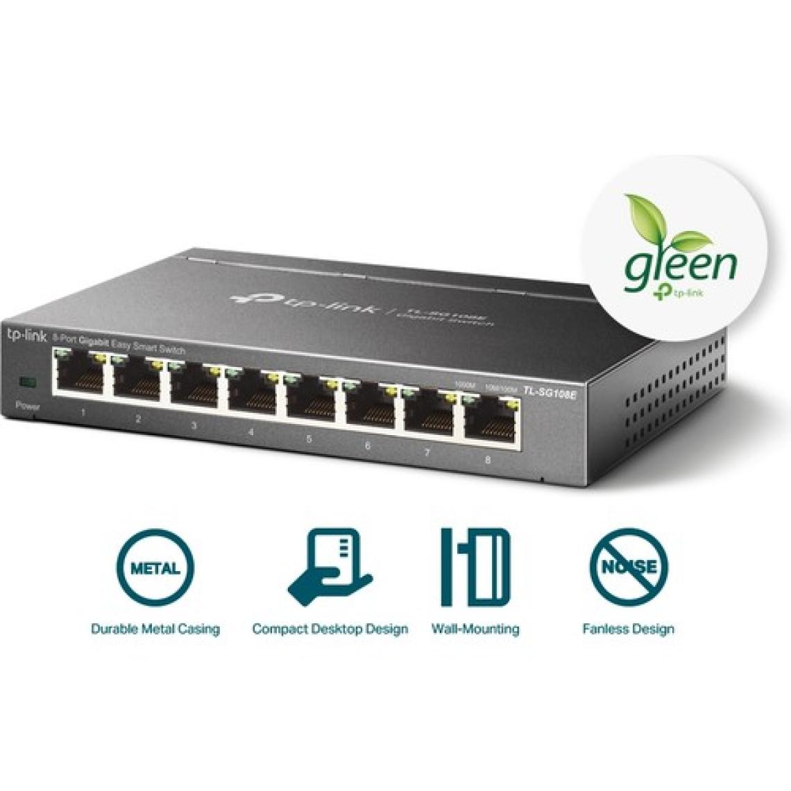 TP-Link TL-SG108E 8 Port 10-100-1000 Mbps Easy Smart Switch Çelik Kasa