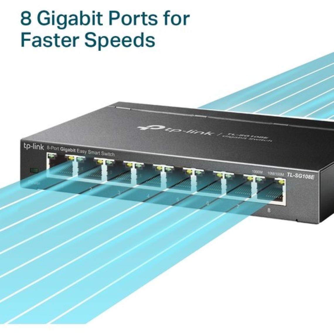 TP-Link TL-SG108E 8 Port 10-100-1000 Mbps Easy Smart Switch Çelik Kasa