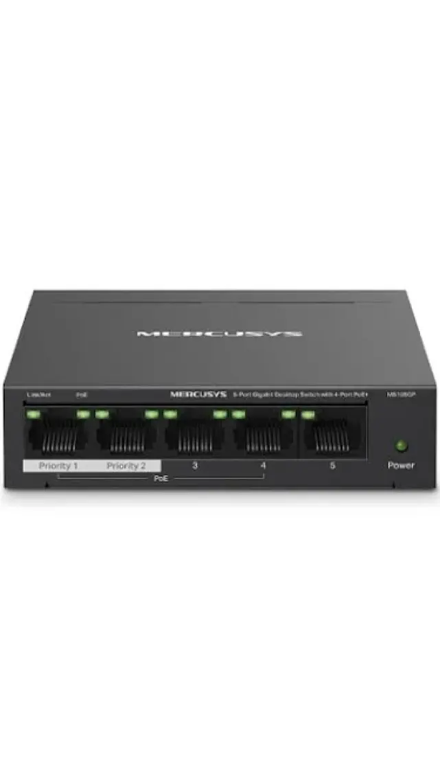 Mercusys MS105GP, 5-Port Gigabit Desktop Switch With 4-Port Poe+