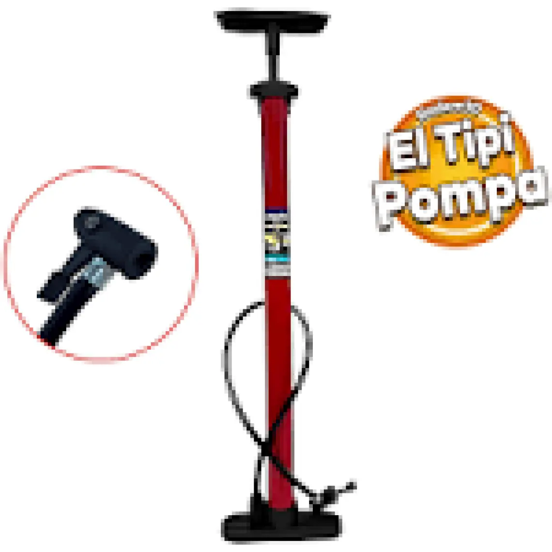 El Tipi Klasik Plastik Bisiklet Hava Pompası Ayak Tutamaklı Pompa Kırmızı