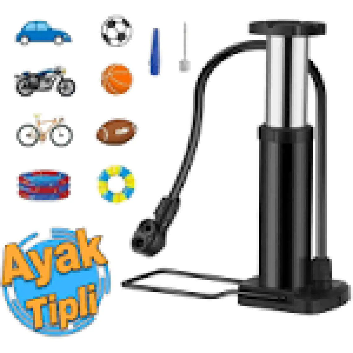 Badem10 Küçük Ayak Tipi Pompa Tekli Teker Araç Bisiklet Top Bot Lastik Şambrel Şişirme Pompası 1 Adet