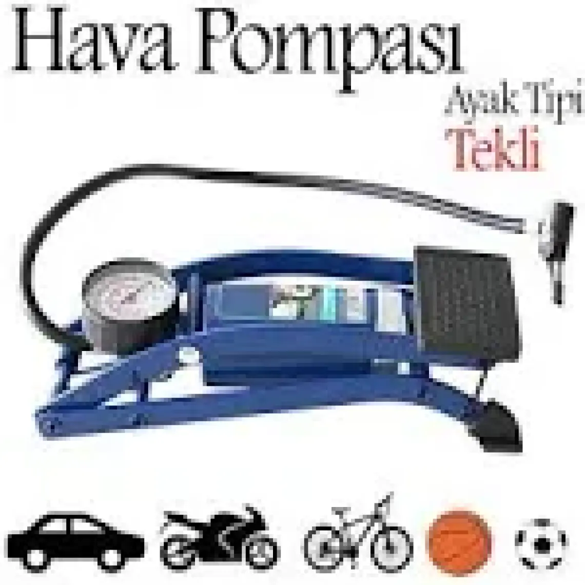 Badem10 Ayak Tipi Hava Pompası Göstergeli Tekli Teker Araç Bisiklet Top Pompası