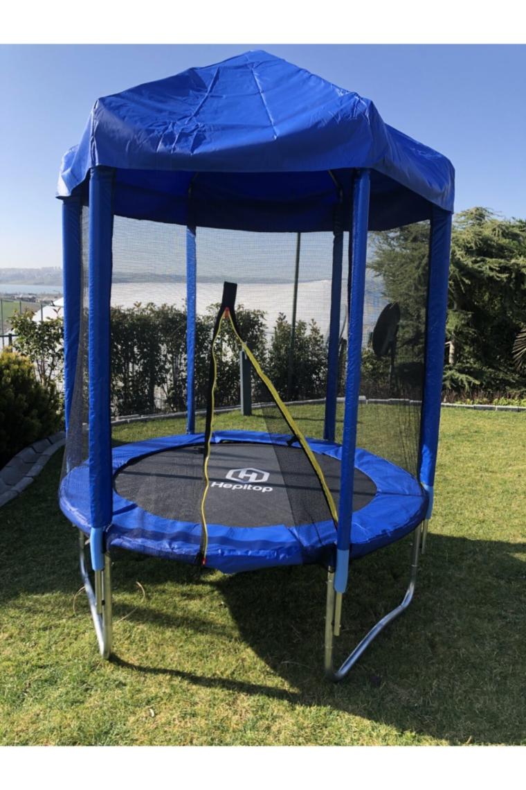 Hepitop 183 cm Çatılı Trambolin Fileli Outdoor Bahçe Tipi Şapkalı Trambolin