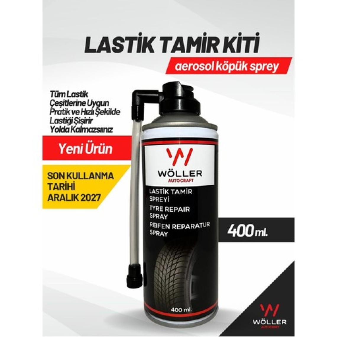 Wöller Lastik Tamir Spreyi - Hızlı Onarım ve Hava Kaçağını Önleyici, 400 ml, Tüm Binek Araçlarıyla Uyumlu